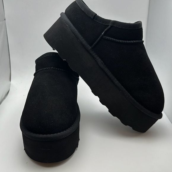 CUSHIONAIRE Women's Genuine Suede Cozy Mule Platform +Memory Foam 8.5 BLACK - Picture 6 of 7